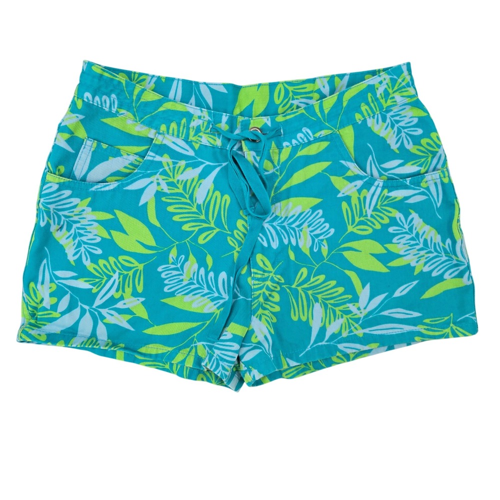 Mossimo Womens Size 9 Tropical Leaf Print Shorts Teal Green Beachy Summer